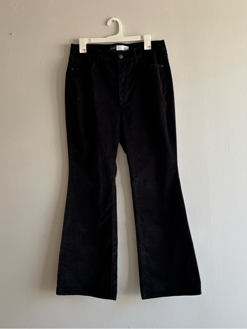 Old Navy Women Velour Black Pants Sz 12P High Rise Flare Secret Smooth Pockets